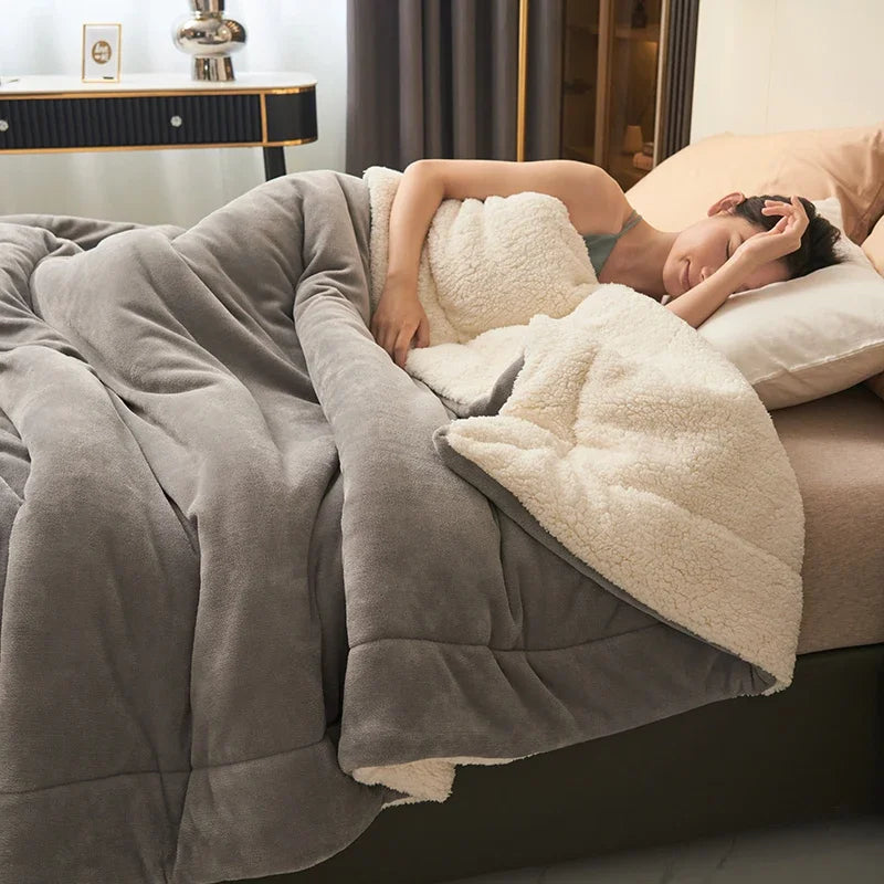 Double Layer Milk Fleece Blanket, Thick Plush Bedspread