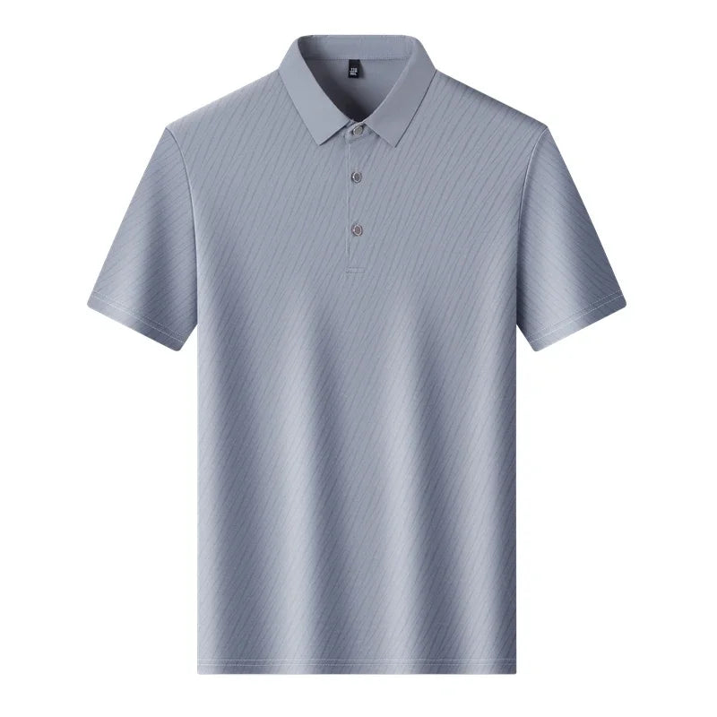 Men's Striped Polo Shirt - Quick-Dry Turn Collar, Moisture-Wicking