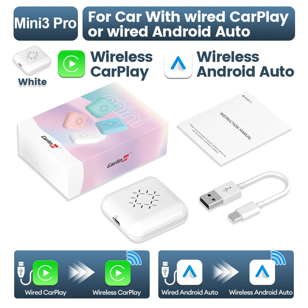 2026 New CarlinKit Mini Smart Car Dongle Wired To Wireless CarPlay Adapter Car Intelligent Systems Upgrade WiFi BT Auto Connect