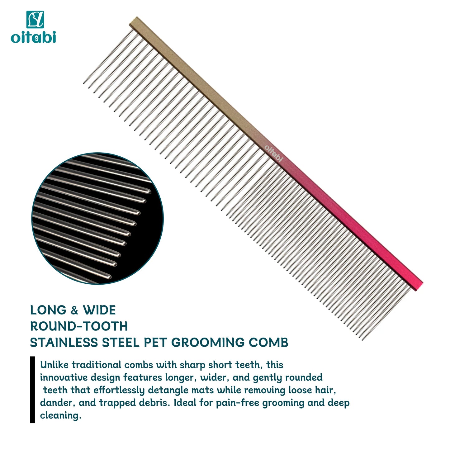 OITABI Professional Pet Grooming Comb, Gradient Pet Deluxe Pointed Tail Comb for Cat & Dog Styling Finishing and Fluffing Comb