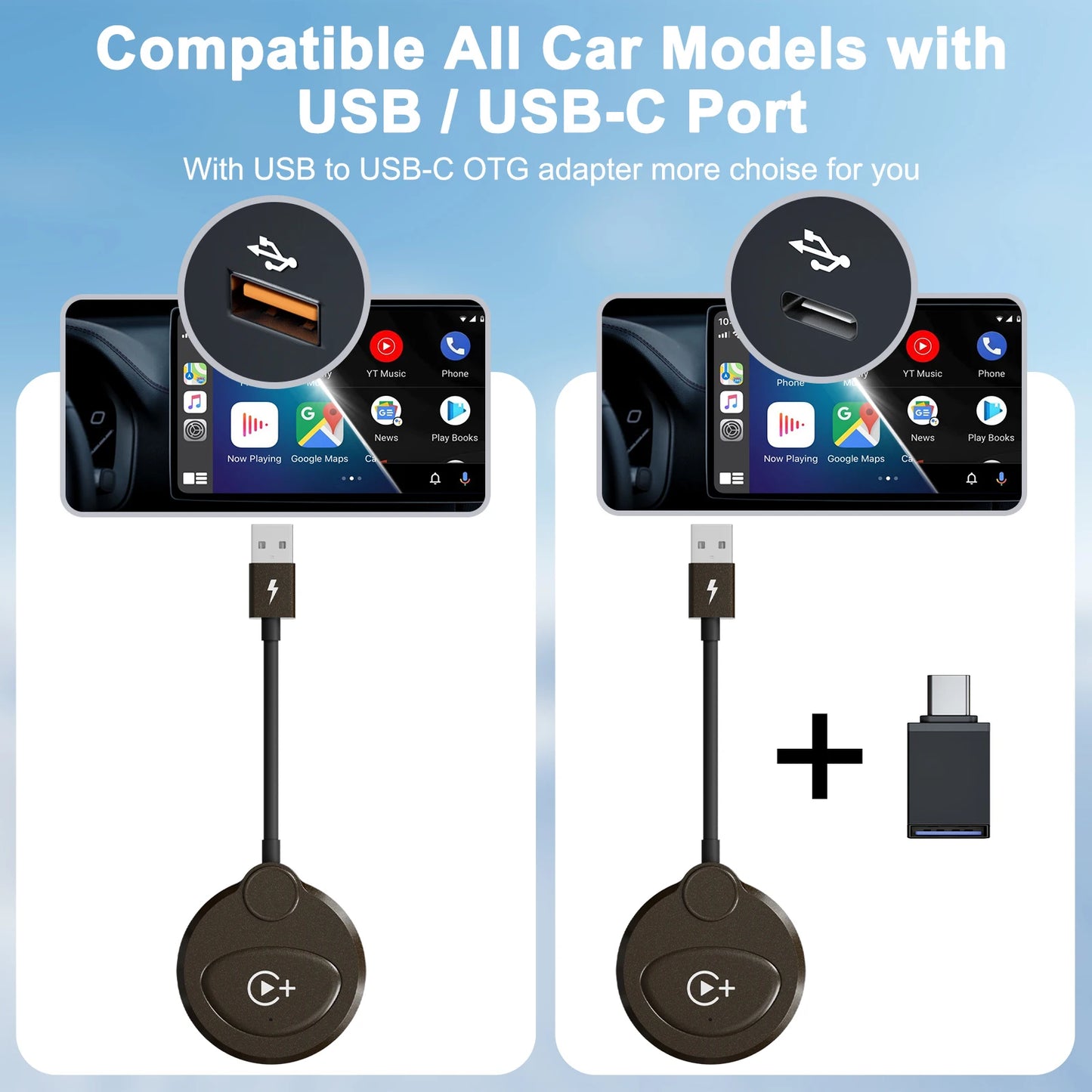Wireless Video CarPlay Adapter With Netflix/YouTube/Tiktok, For OEM Wired CarPlay Cars
