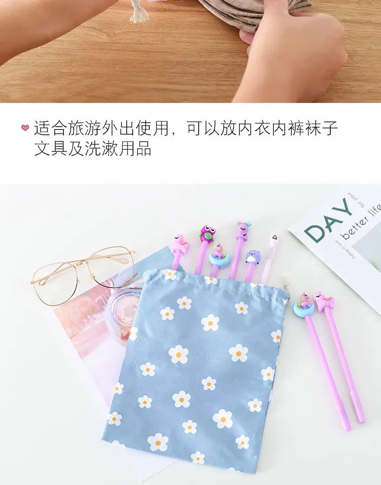 Cute Cotton Travel Storage Bag Drawstring Bag Dustproof Clothes Socks Cosmetic Packaging Organizer Drawstring Pocket