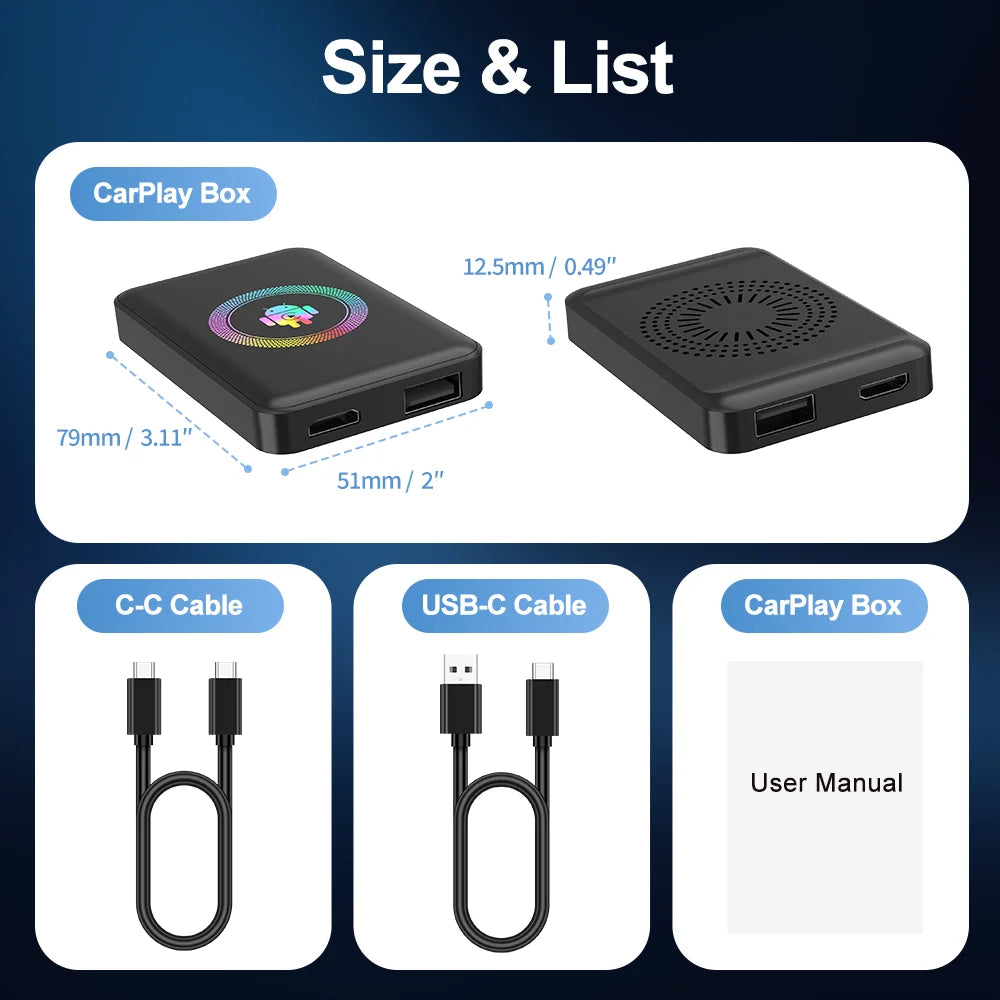Kowankit 4+64G Android 14 Wireless CarPlay AI Box — 5-in-1 Smart Media Adapter with Android Auto & HDMI