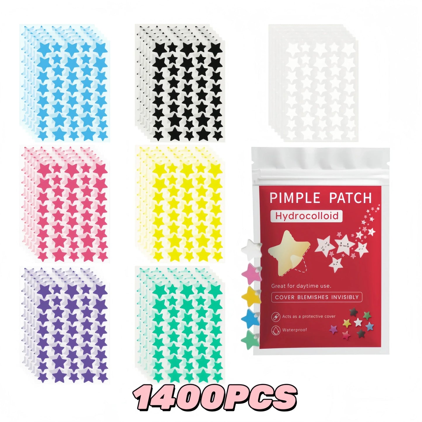 7-Color Star Blemish Patches 560/1400/1680pcs Hydrocolloid Invisible Stickers for All Skin