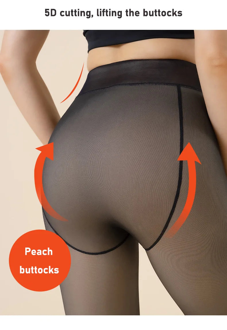Women's Fleece-Lined Thermal Pantyhose, Sheer Look