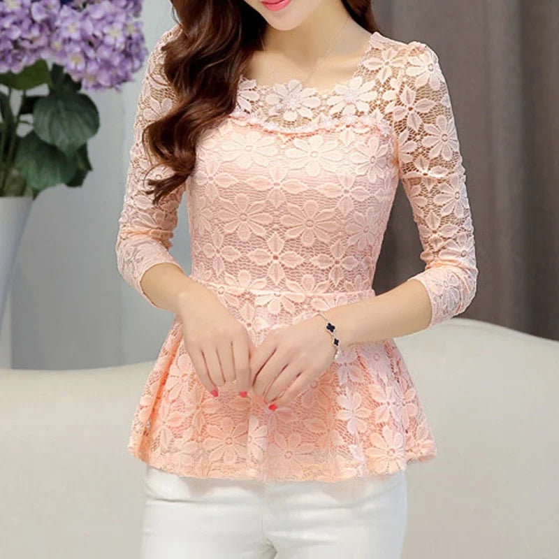 Women's Vintage Lace Long Sleeve Blouse - Pleated Plus Size Top - photo 13
