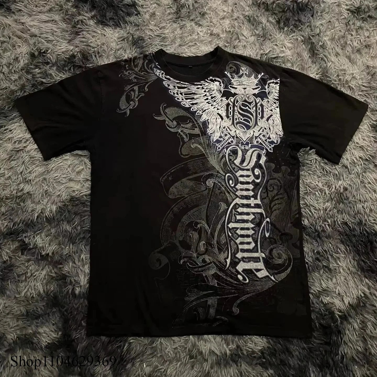 Y2K Gothic Print Oversized T-Shirt — Unisex Cotton Round-Neck Streetwear Tee
