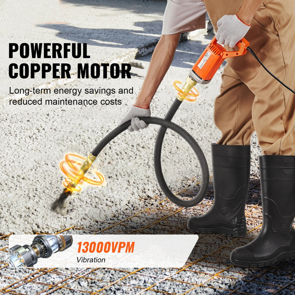 800W Concrete Vibrator, 13000 VPM Portable Pencil Cement Tool
