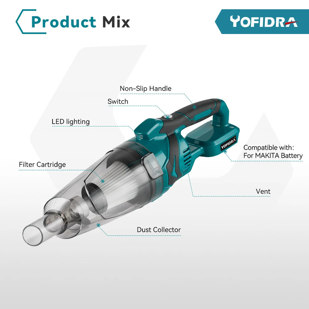 MMAlto Cordless Handheld Vacuum Cleaner – Compatible with Makita 18V / 21V Battery | 10Kpa Suction | 750ml Dust Bin | Home, Car & Pet Cleaning