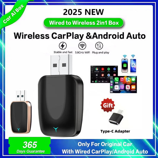2-in-1 Wireless CarPlay & Android Auto Adapter (5GHz WiFi)