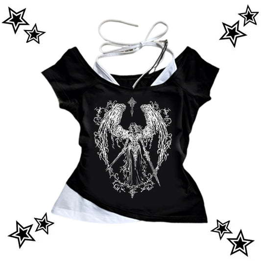 Women's Y2K Retro Strapless Corset Crop Top - Gothic Print Sleeveless Cami - photo 4