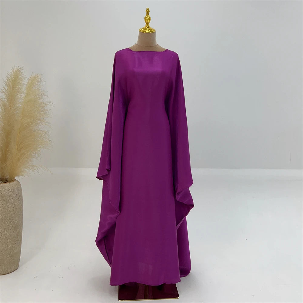 Shimmer Batwing Satin Abaya – Luxury Muslim Kaftan Dress for Eid & Ramadan