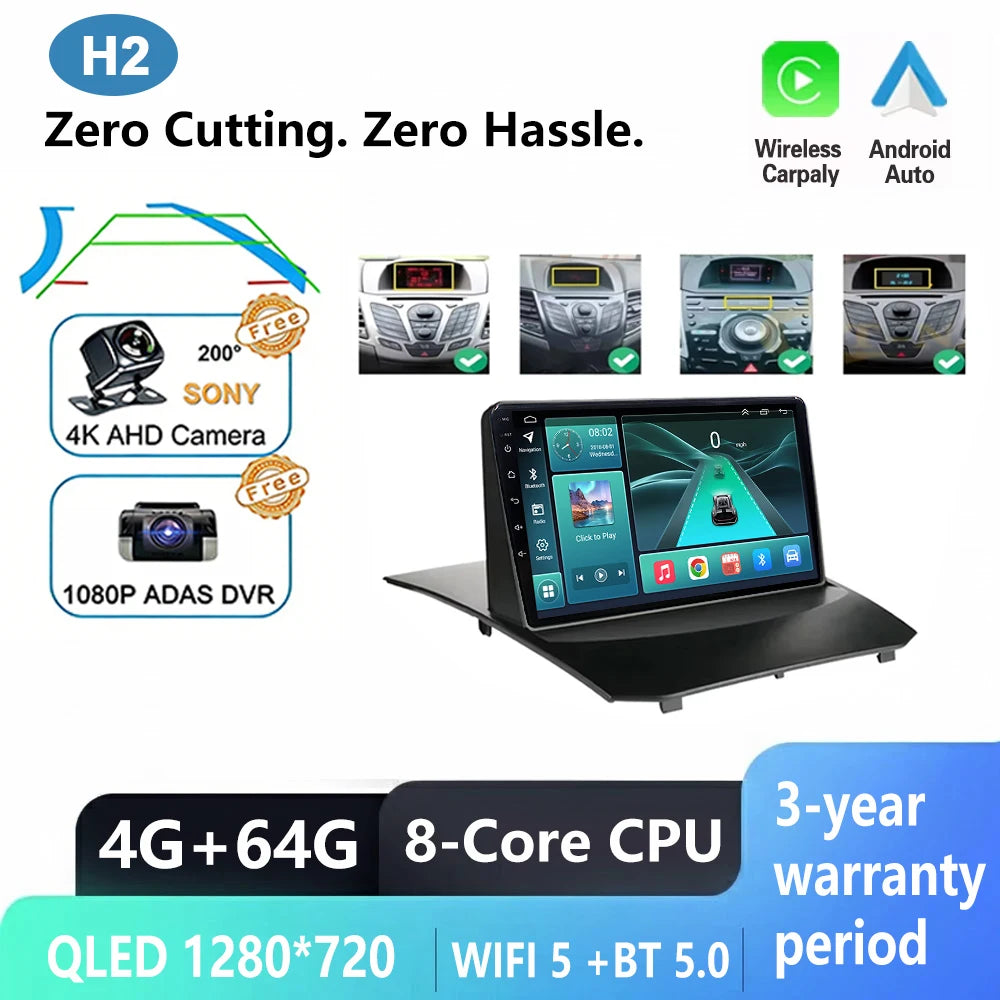 Android Car Stereo for Ford Fiesta MK6/MK7 (2009–2017) — Wireless CarPlay, Android Auto, GPS, 5G WiFi