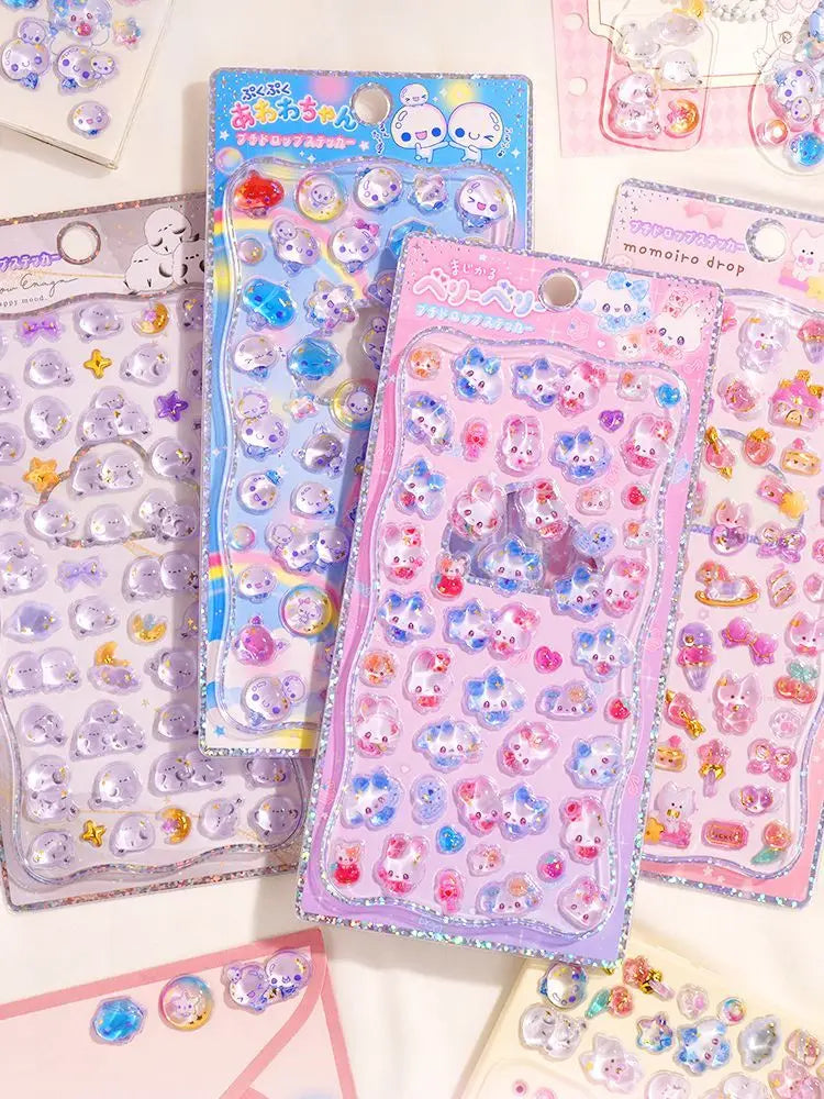 Original Cartoon Water Drop 3D Relief Stickers Cute Refrigerator Sticker Girl's Handbooks Decoration Creativity Reward Toy Gift