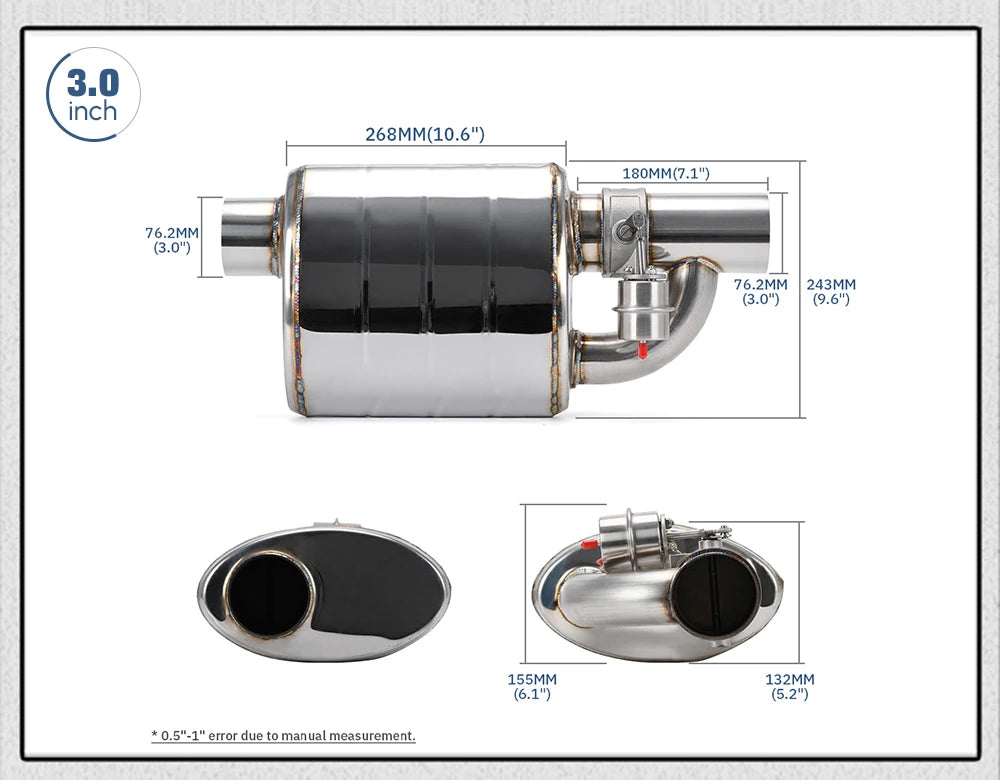 Stainless Steel 2.5" 3" 3.5" IN/OUT Tip On Single Exhaust Muffler Dump Valve Exhaust Cutout with Wireless Remote Controller Set