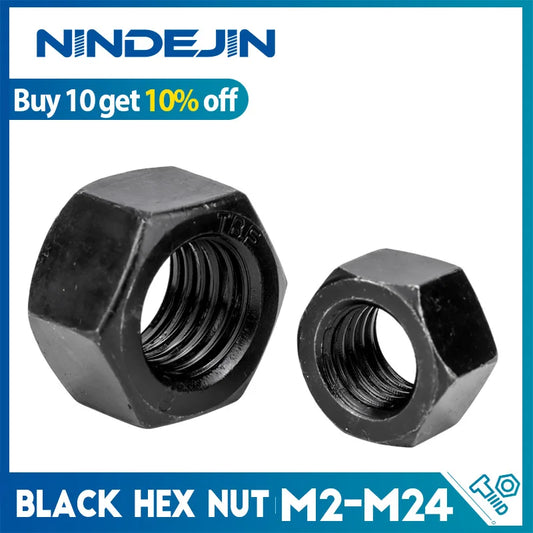 Black Carbon Steel Metric Hex Nuts - Standard Hexagon Nuts (M2-M27)