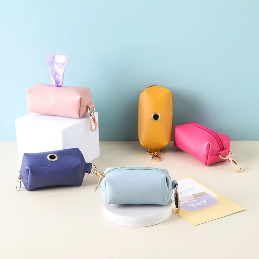 PU Leather Poop Bag Dispenser - Portable Dog Walking Pouch