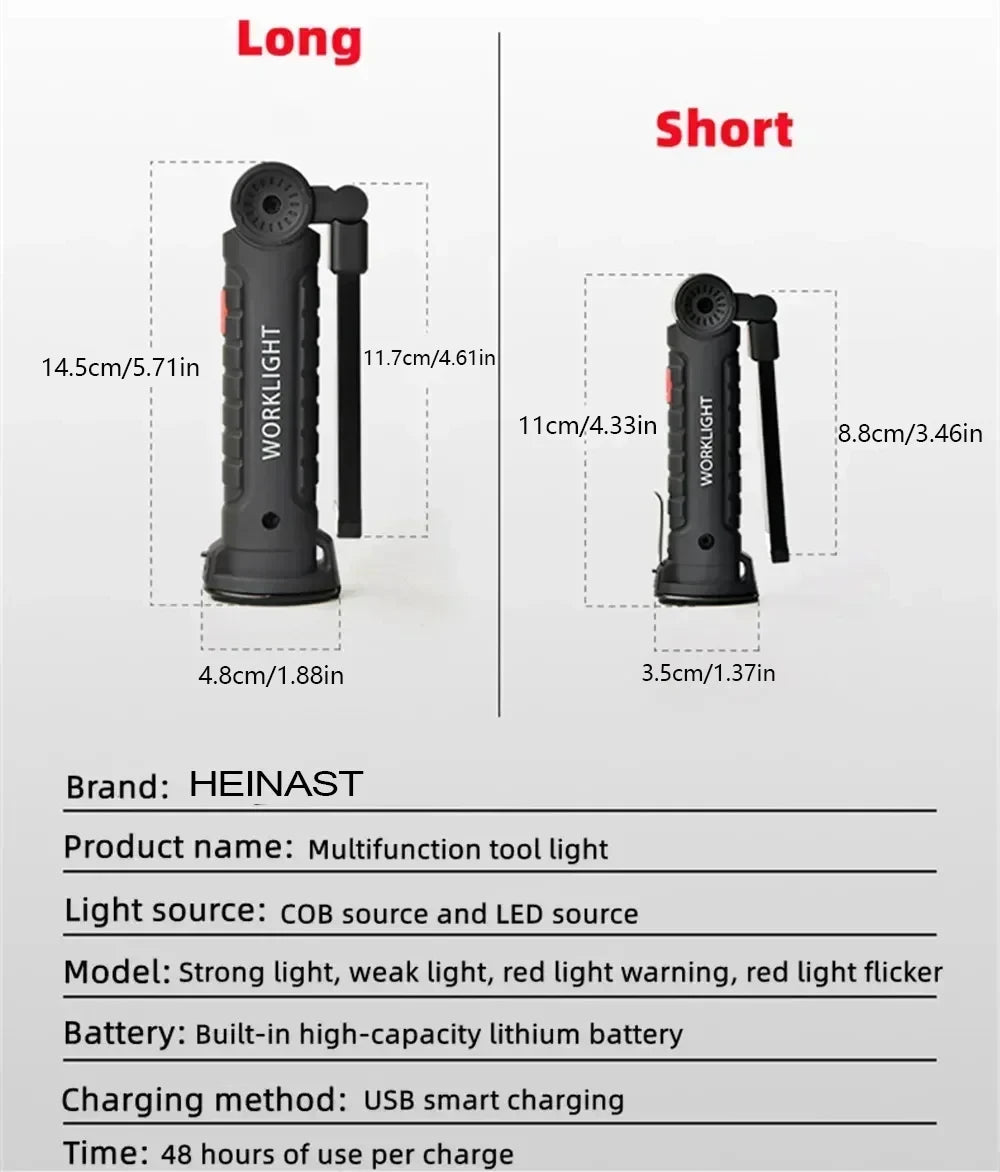 1pc COB LED Work Light Dimmable USB Rechargeable LED Flashlight Inspection Lamp With Magnet&Hook 14500/18650 Battery Torch light