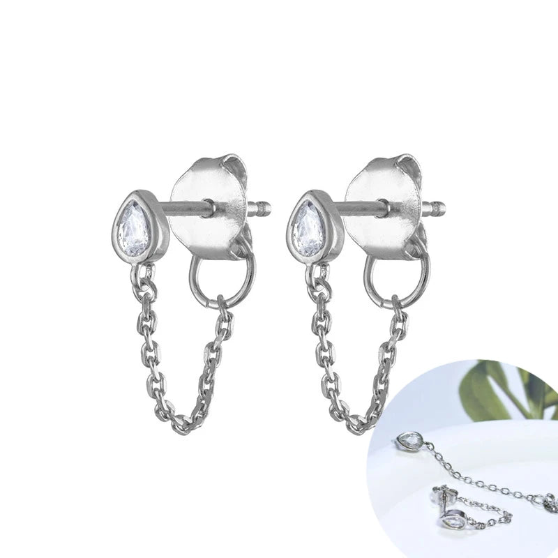 925 Sterling Silver Tassel Hoop Earrings for Women - White Zircon
