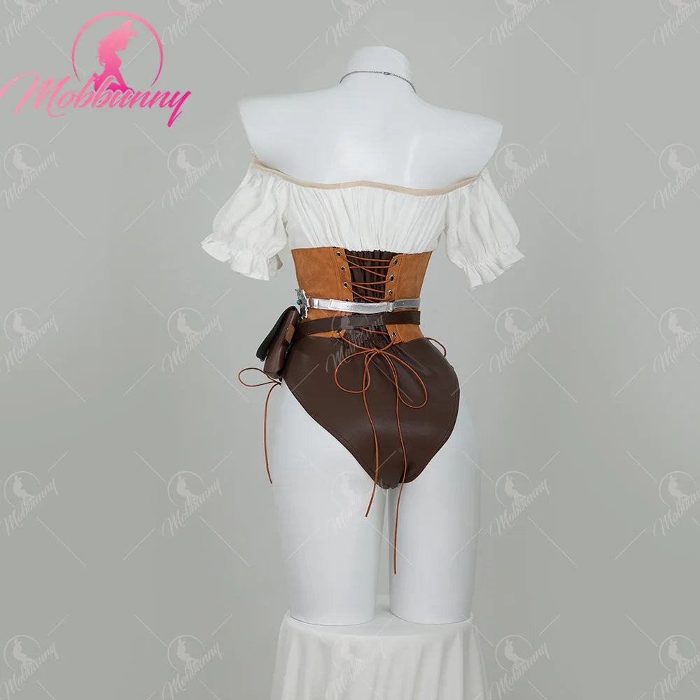 MOBBUNNY Women's Ciri Derivative Cosplay Costume Sexy Bodysuit Medieval Halloween Lingerie Set Bodycon with Belt Gloves and Bag