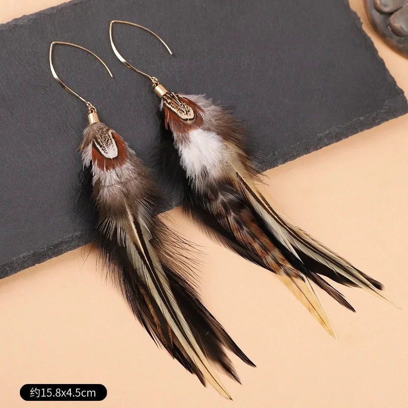 Unique Exaggerate Feather Earrings Creative Feathers Long Earrings Trendy Boho Big Earrings Jewelry Wholesale Custom Packaging