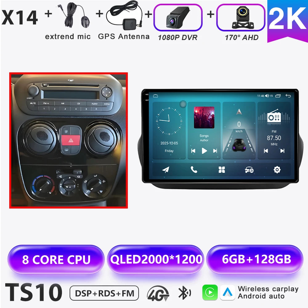 Car Stereo with Apple CarPlay & Android Auto, Compatible with Fiat Fiorino & Qubo, Citroen Nemo & Peugeot Bipper