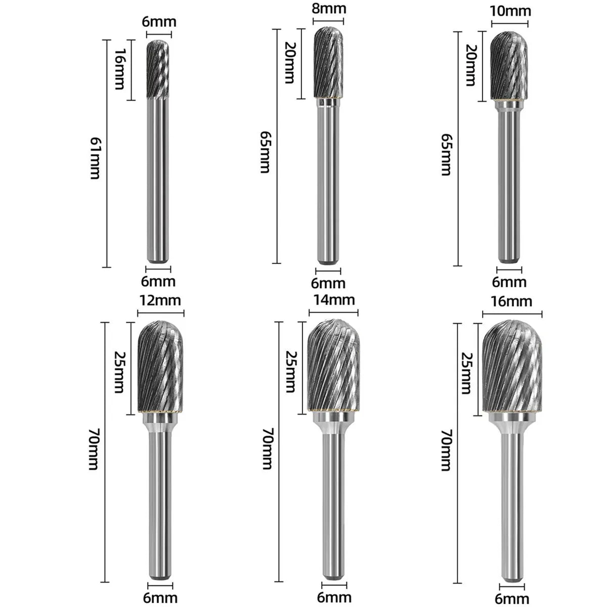 6mm Tungsten Carbide Rotary Burr File Set — Die Grinder Bits for Metal
