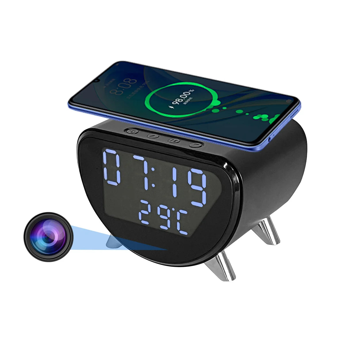 4K WiFi Clock Camera — Wireless Charging Home Security Monitor