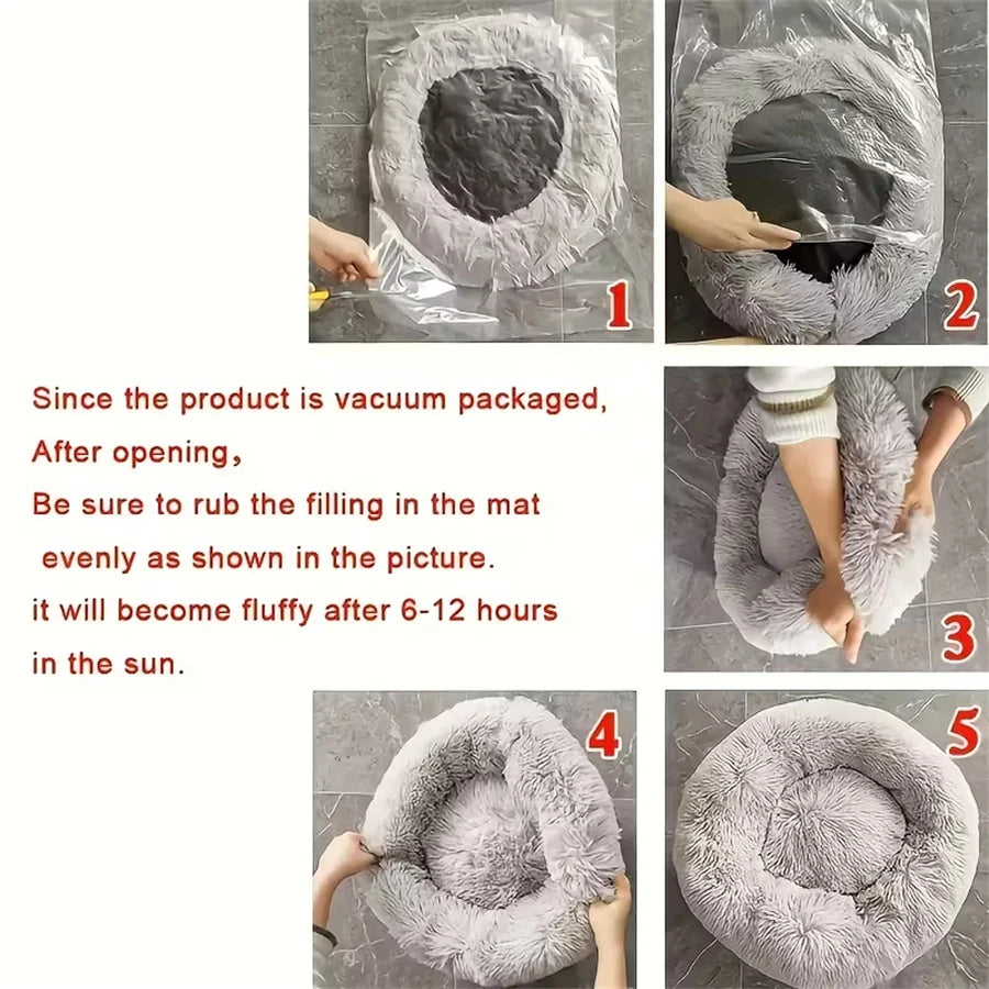 Plush Faux Fur Donut Pet Bed - Round Washable Cat & Dog Pad - photo 3
