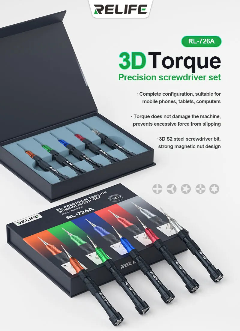 RELIFE RL-726A 3D Torque Screwdriver Anti-slip Prevent Over-force Slippage for Mobile Phone and Tablet Computer Repair Tools