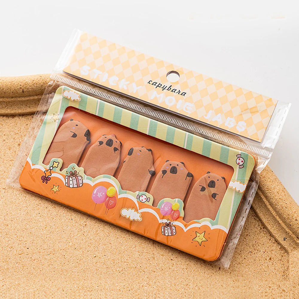 150 Sheets/Pack Cartoon Animals Sticky Notes Capybara Panda Cat Notepaper Memo Clips Decorative Paper Bookmarks Office School