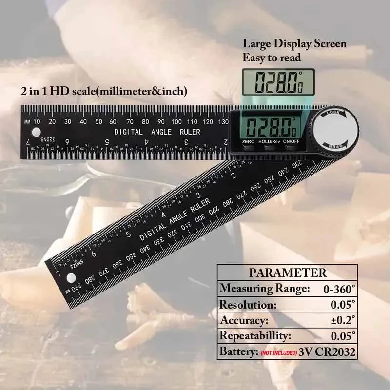 HOMEFISH 1 PC 2 in 1 Digital Angle Detector Scale Suitable for Woodworking Measurement Tools High Accuracy Mutifunction Tools