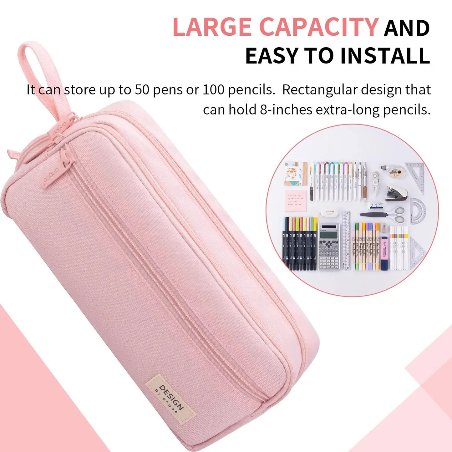 Large-Capacity Zippered Pencil Case Portable Multi-Compartment Pencil Pouch Waterproof and Durable Stationery Storage