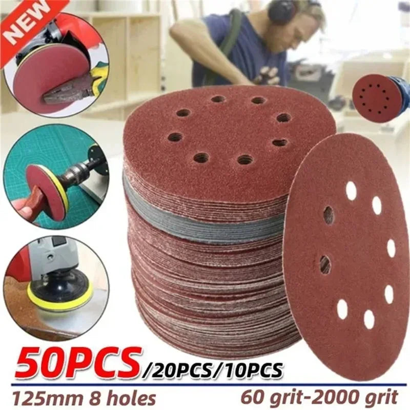 8 Hole 125mm Sandpaper Woodworking Metal Grinding Disc Abrasive Polishing Tool 40/1000/2026 Grit Sanding Discs