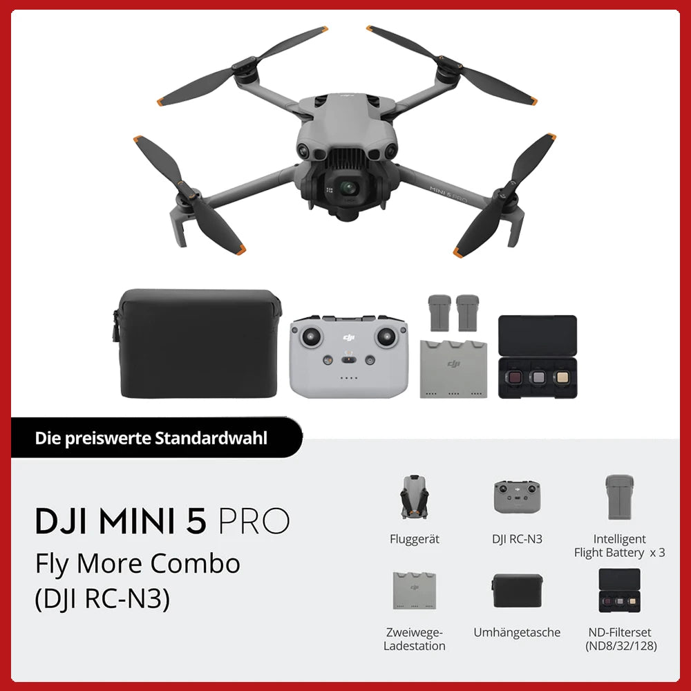 DJI Mini 5 Pro Camera Drone Ultra-Light Foldable with 1-Inch CMOS 4K Camera Omnidirectional Obstacle Sensing ActiveTrack 360° 225° Gimbal 20km Transmission for Beginners
