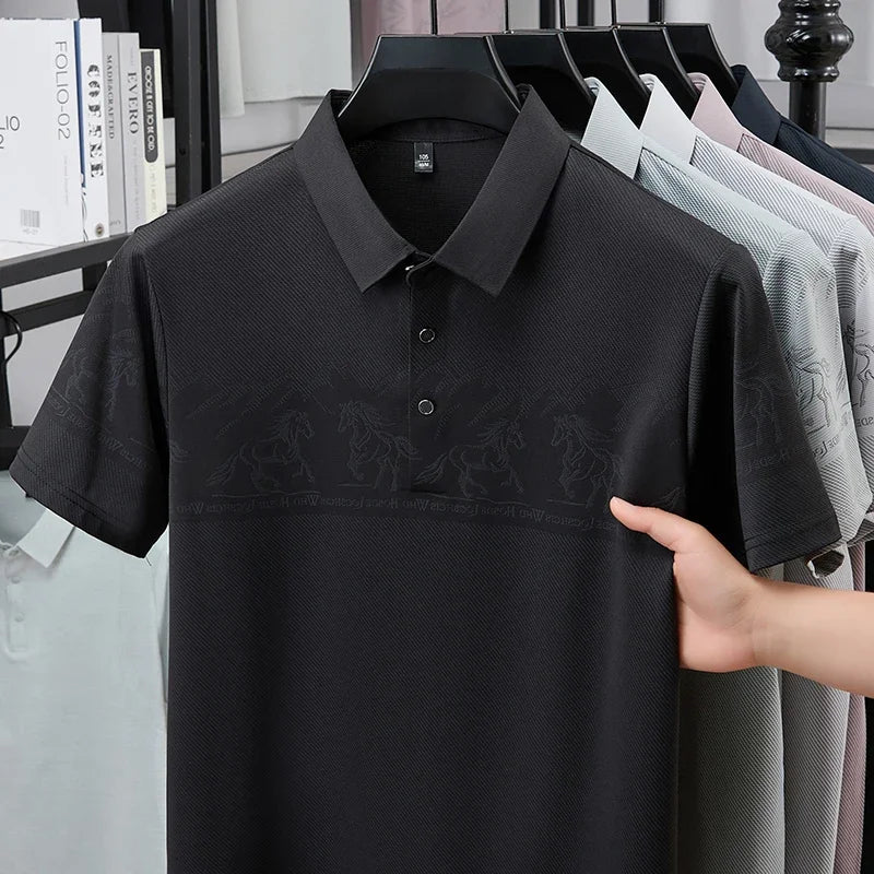 Men's Lapel Polo - Landscape Print, Sweat-Resistant Lightweight