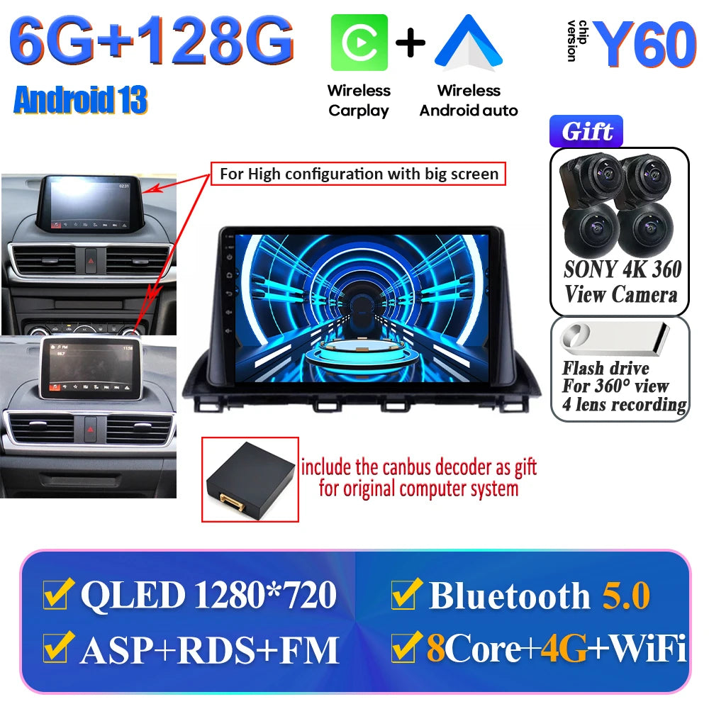 Car Multimedia Android For Mazda 3 Axela 2014-2017 2018 2019 Head Unit Player Navigation GPS Atuo Carplay WIFI 5G No 2din DVD BT