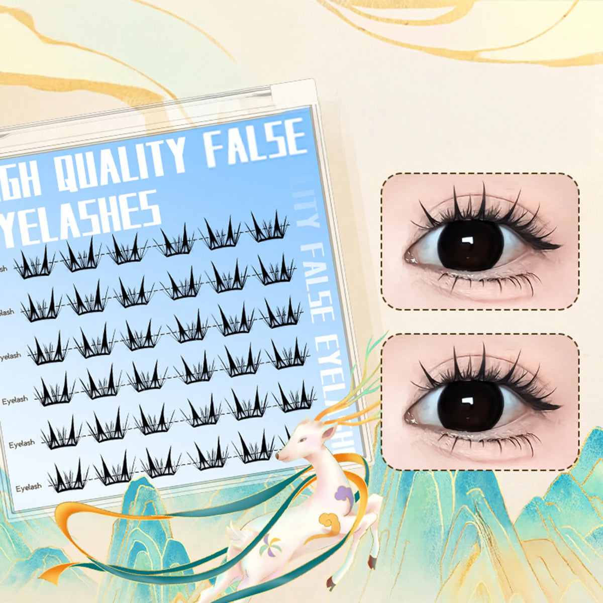 Natural Cosplay False Eyelashes No Glue Need Eyelash Clusters False Eyelashes for Eye-Lifting Effect DIY Makeup Use Makeup Tools