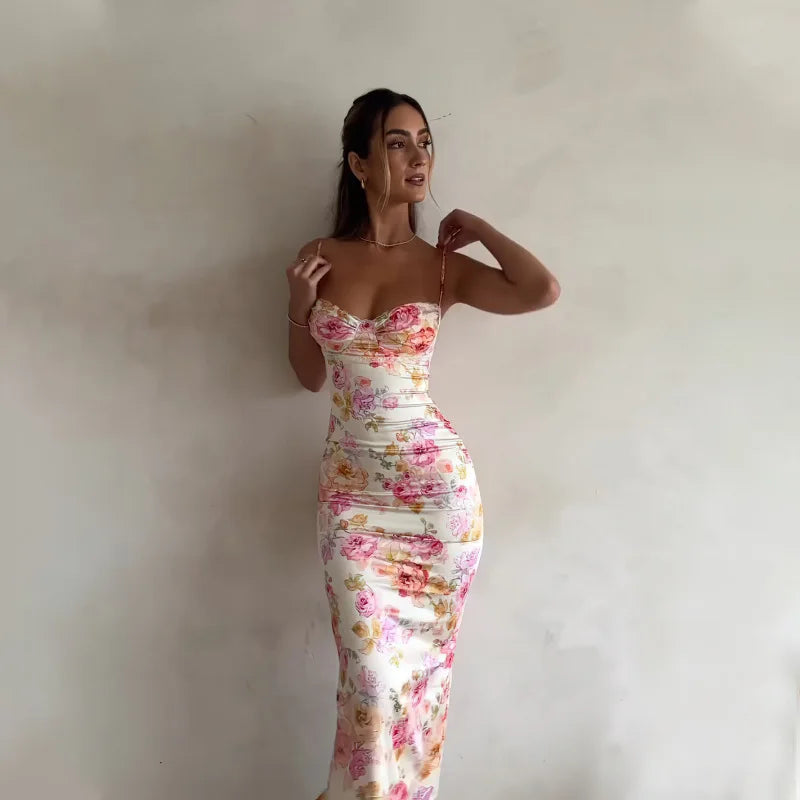 New Floral Suspender Split Slim Sleeveless Patry Beach Style Spaghetti Strap Dress Women Clothes Mini Dress 2026 Summer