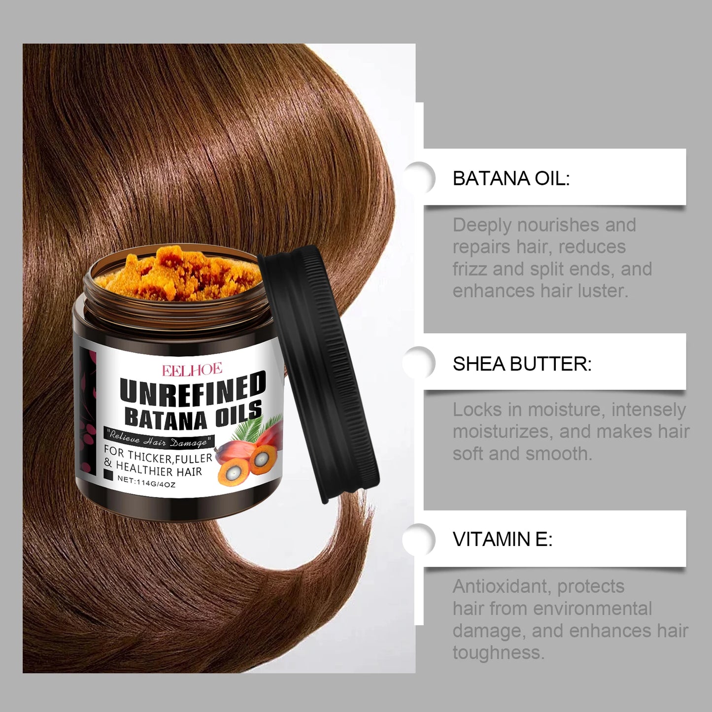 EELHOE 114g Batana Ginger Hair Growth Oil Pure Natural Anti Hair Loss Breakage Nourishing Strengthening Thickness Hair Nutrition