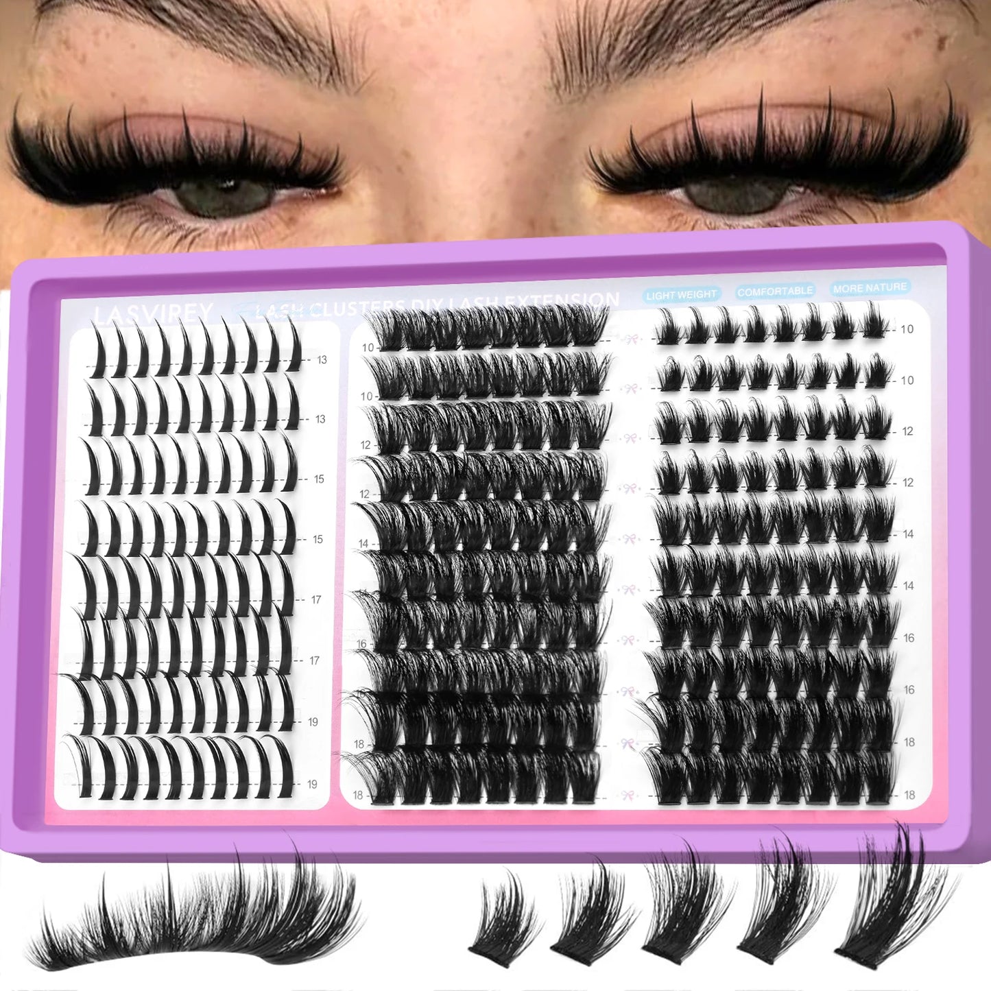 LASVIREY Lash Clusters DIY Spiky Cluster Lashes Mixed Styles Fluffy Volume Clusters Lashes Fluffy Individual Eyelashes Extension
