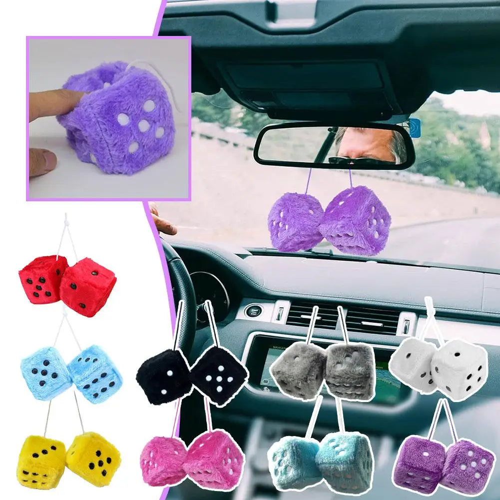 Big Long Hair Hot Stamping Dot Dice Plush Toy Cube Pendant Car Ornament Sieve Anime Car Decoration Accessories Auto Pendant