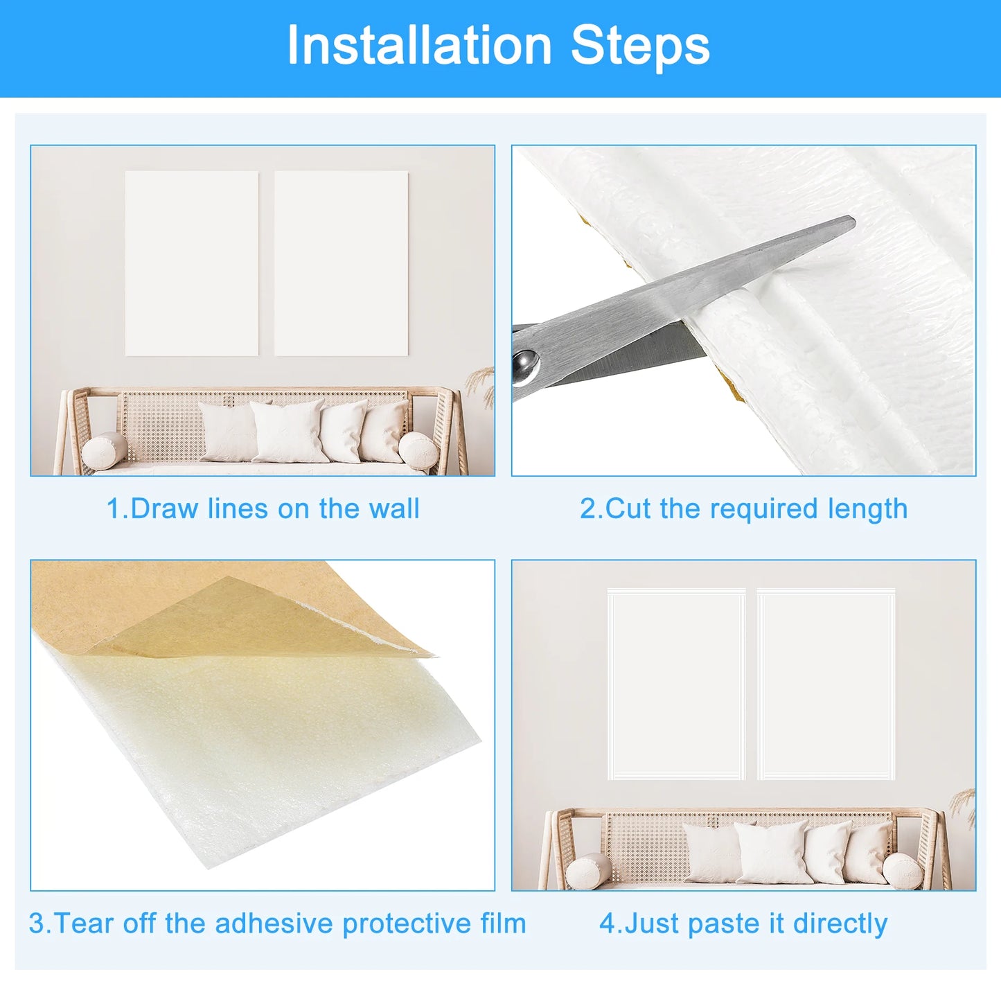 Flexible Wall Molding Trim, 1pcs 8Ft x 4 in for Home DIY Decoration, White