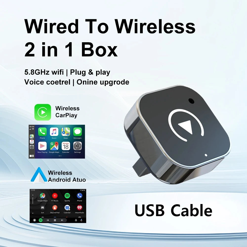 FLIXIVI NEW Wireless CarPlay Adapter 2-in-1 Wired to Wireless Dongle for Apple & Android Plug and Play Universal Car Accessory
