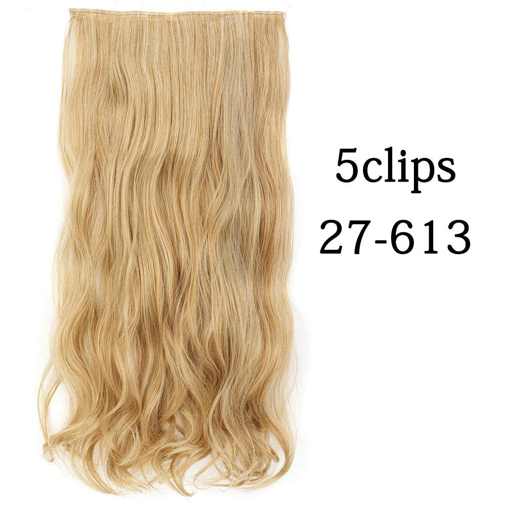Synthetic 5 Clip In Hair Extensions Long Curly Hairstyle Hairpiece Natural Brown Black 80cm Heat Resistant  Fake Hair For Women