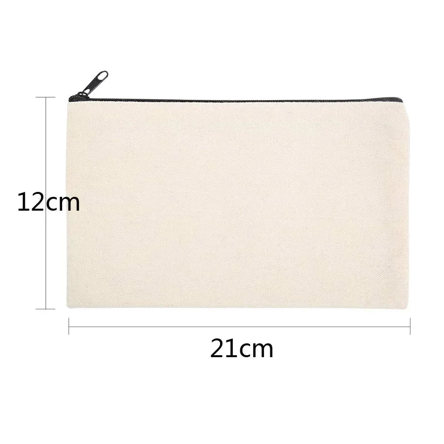 DIY Blank Canvas Zipper Pouch Bags School Pencil Bag Case for School DIY Craft Bag Canvas Makeup Bags Handmade Gift Bag