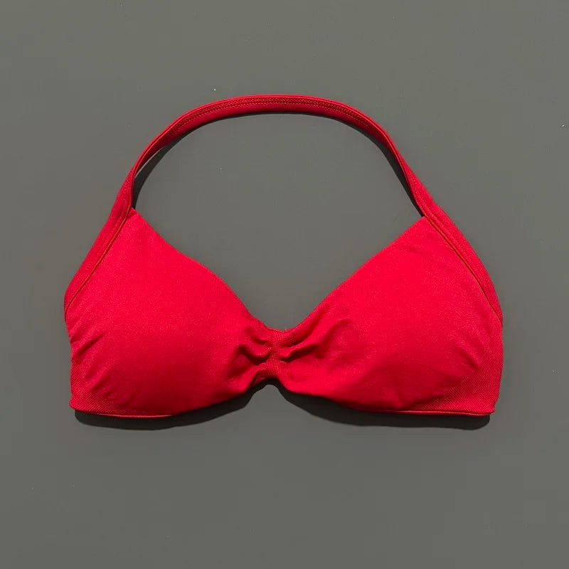 HISTELLO Df Solid Color Impact Strappy Bra Women Seamless Yoga Underwear Fitness Workout Halter Top Running Gym Sports Bra