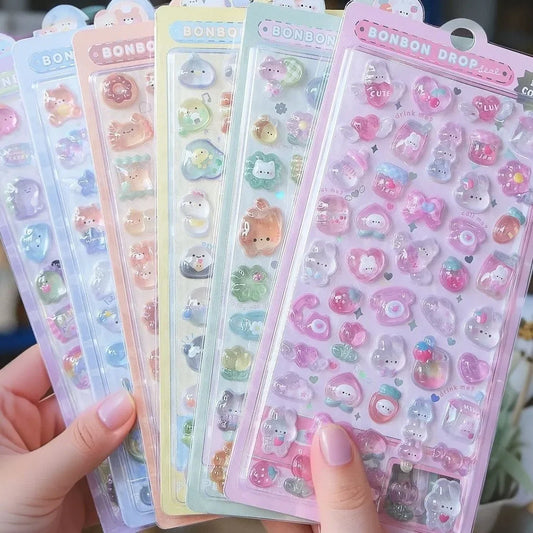 3D Relief Cartoon Stickers - Cute Animals & Candy Scrapbooking Set