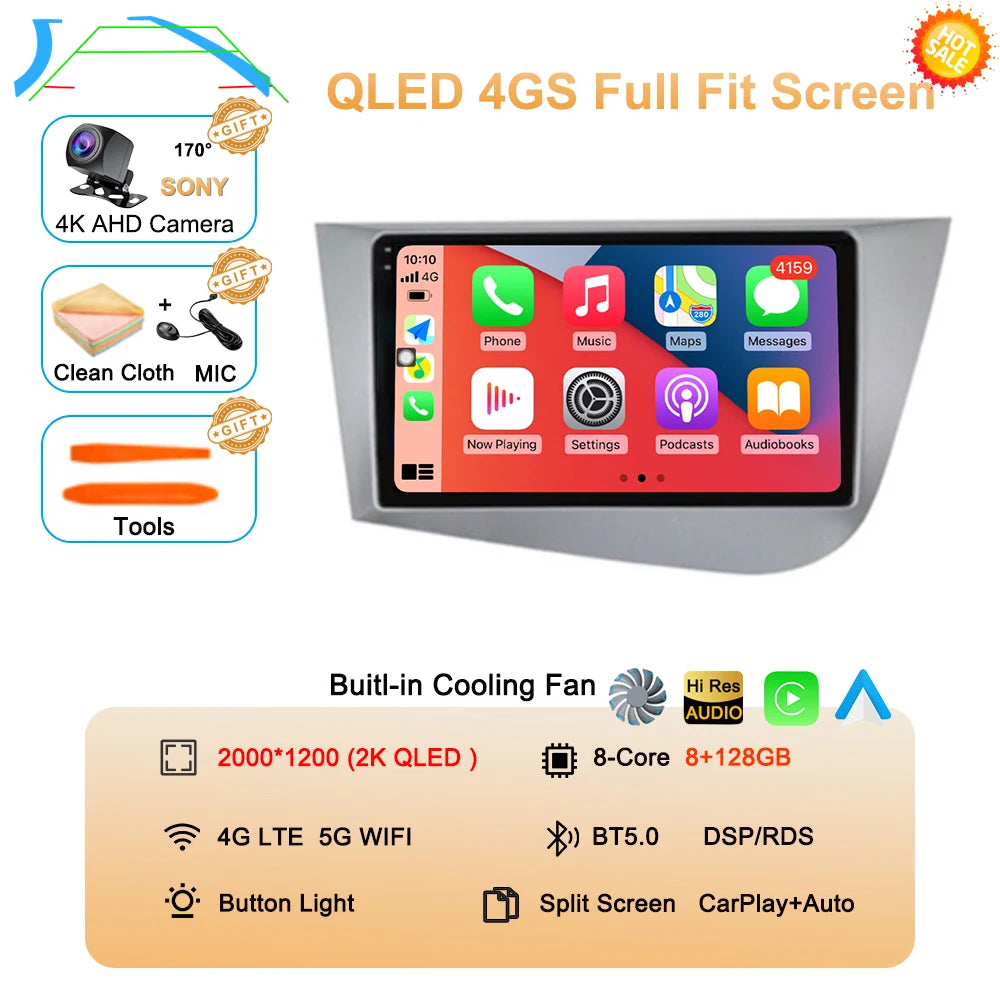 Car Radio Android 16 Navigation GPS Carplay For Seat Leon 2 MK2 2005-2012 Multimedia Video Player Stereo DSP 360 Camera Wifi 4G