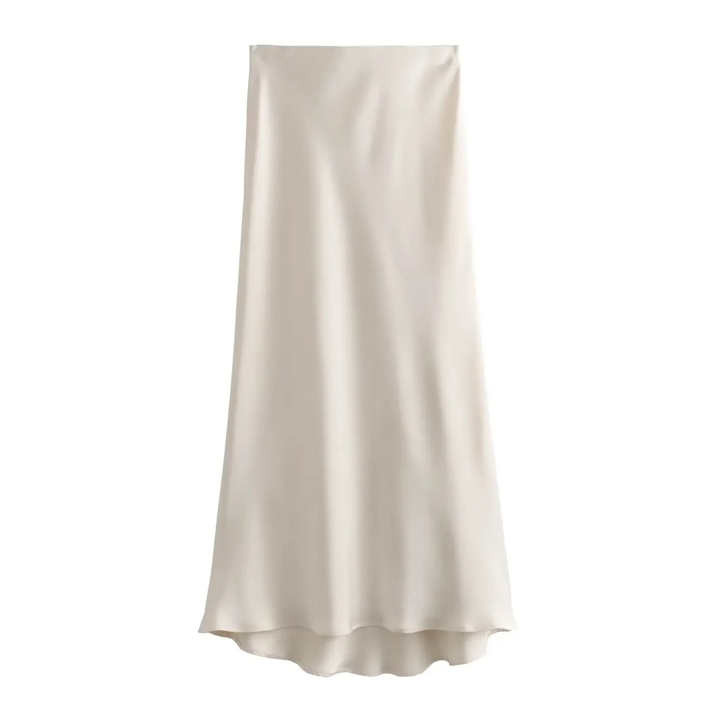 High-Waist Satin Midi Skirt – Elegant Office A-Line Skirt